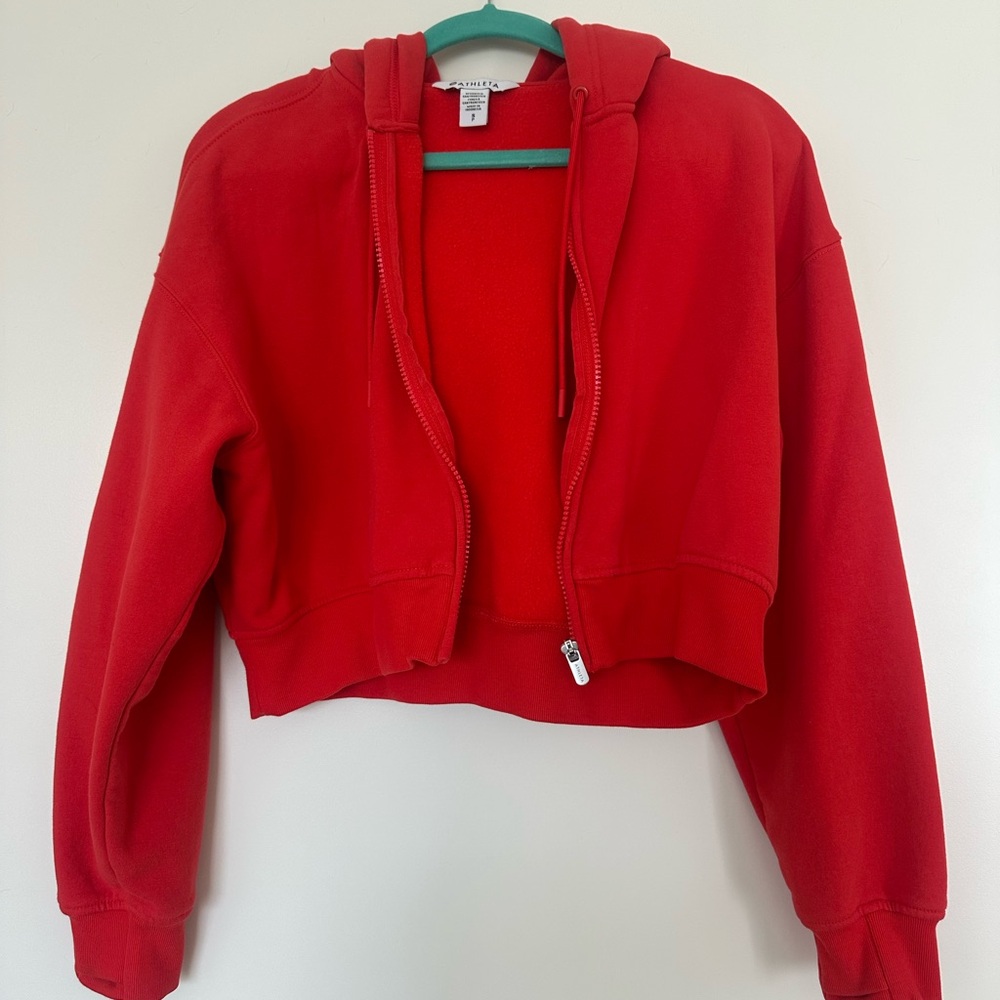 Athleta Cropped Red Zip-Up Hoodie - Cardinal